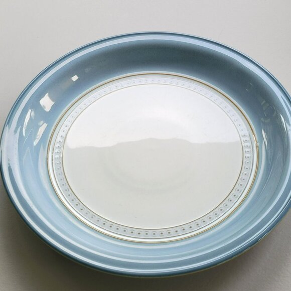 Vintage Denby Castile Dinner Plate Blue Rim Tan Embossed Accents Stoneware - Picture 2 of 11